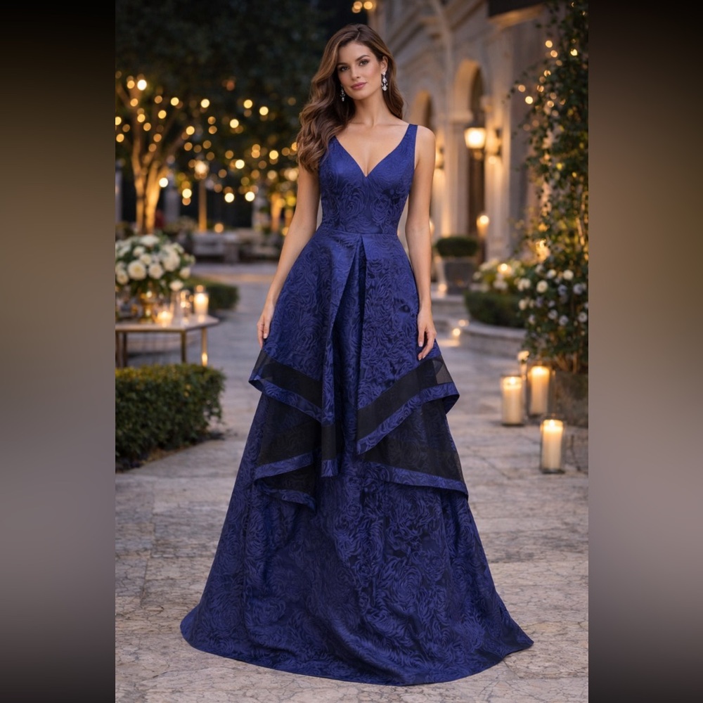 Aidan Mattox jacquard sleeveless long gown
